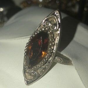 Vintage ring silver band/ brown sparkle